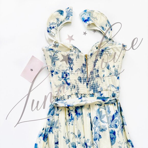 V. CHAPMAN Vera Ruffle Corset Midi Dress In Provencal Blue Floral (size 10) NWT - Picture 10 of 14